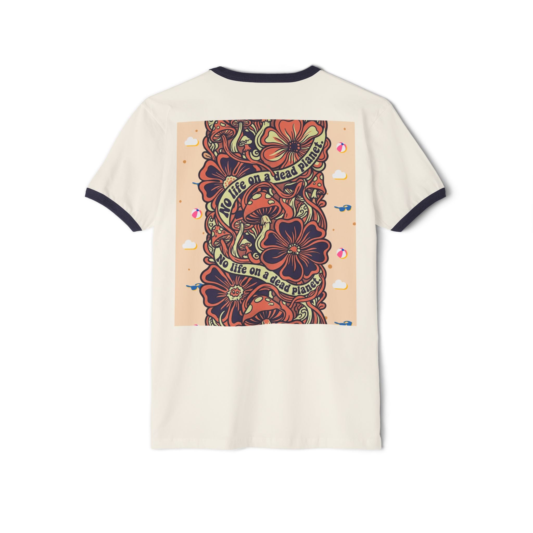 Skull & Flowers Ringer T-Shirt — “No Life on Mars” Retro Graphic Tee