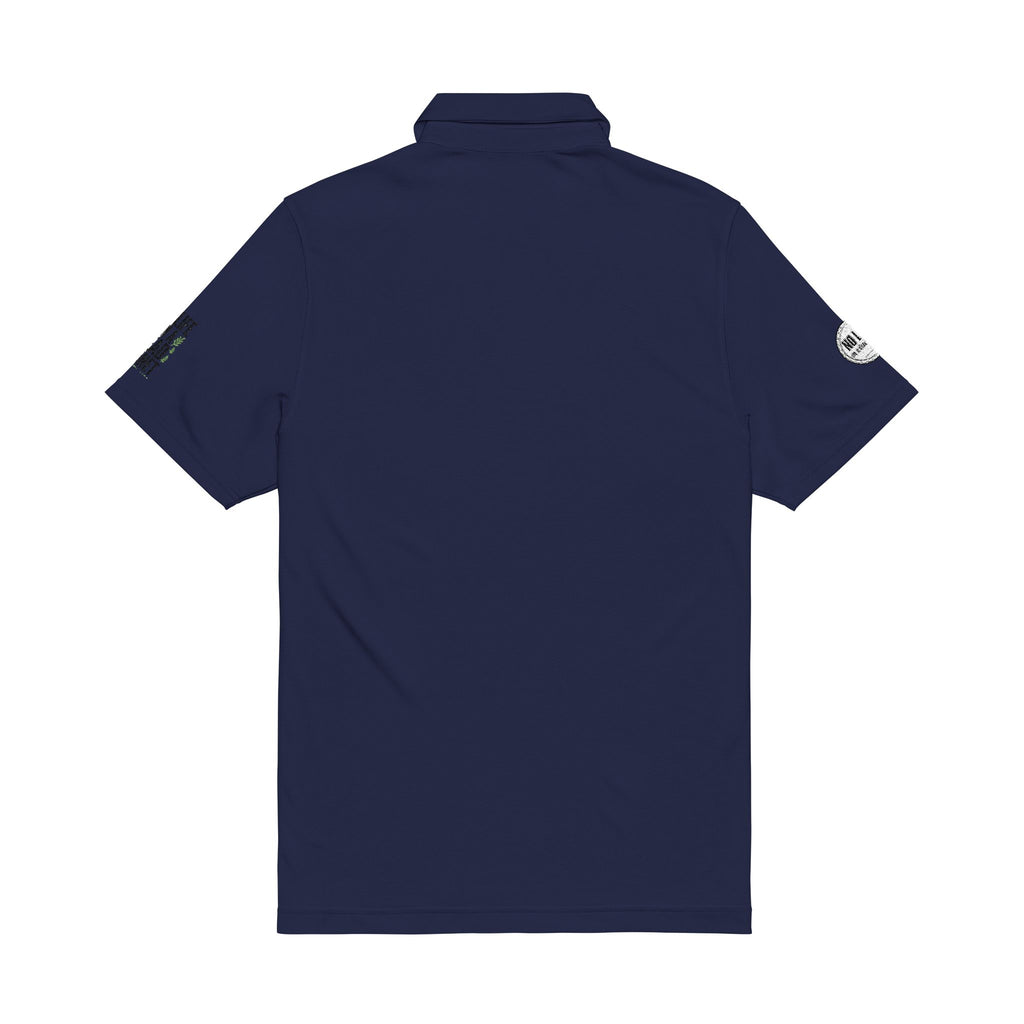 Embroidered White Men's Polo — 'BAZ' Chest Logo, Sleeve Emblems