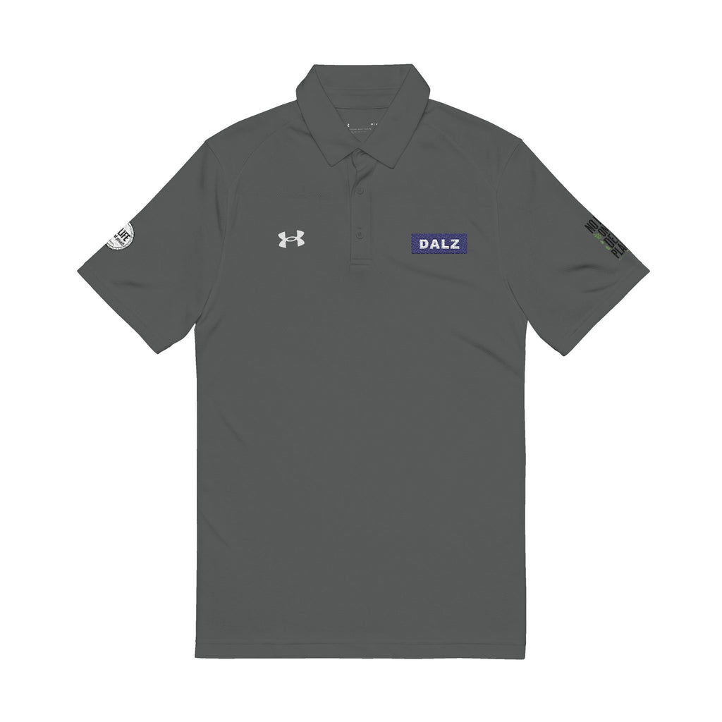 Embroidered White Men's Polo — 'BAZ' Chest Logo, Sleeve Emblems