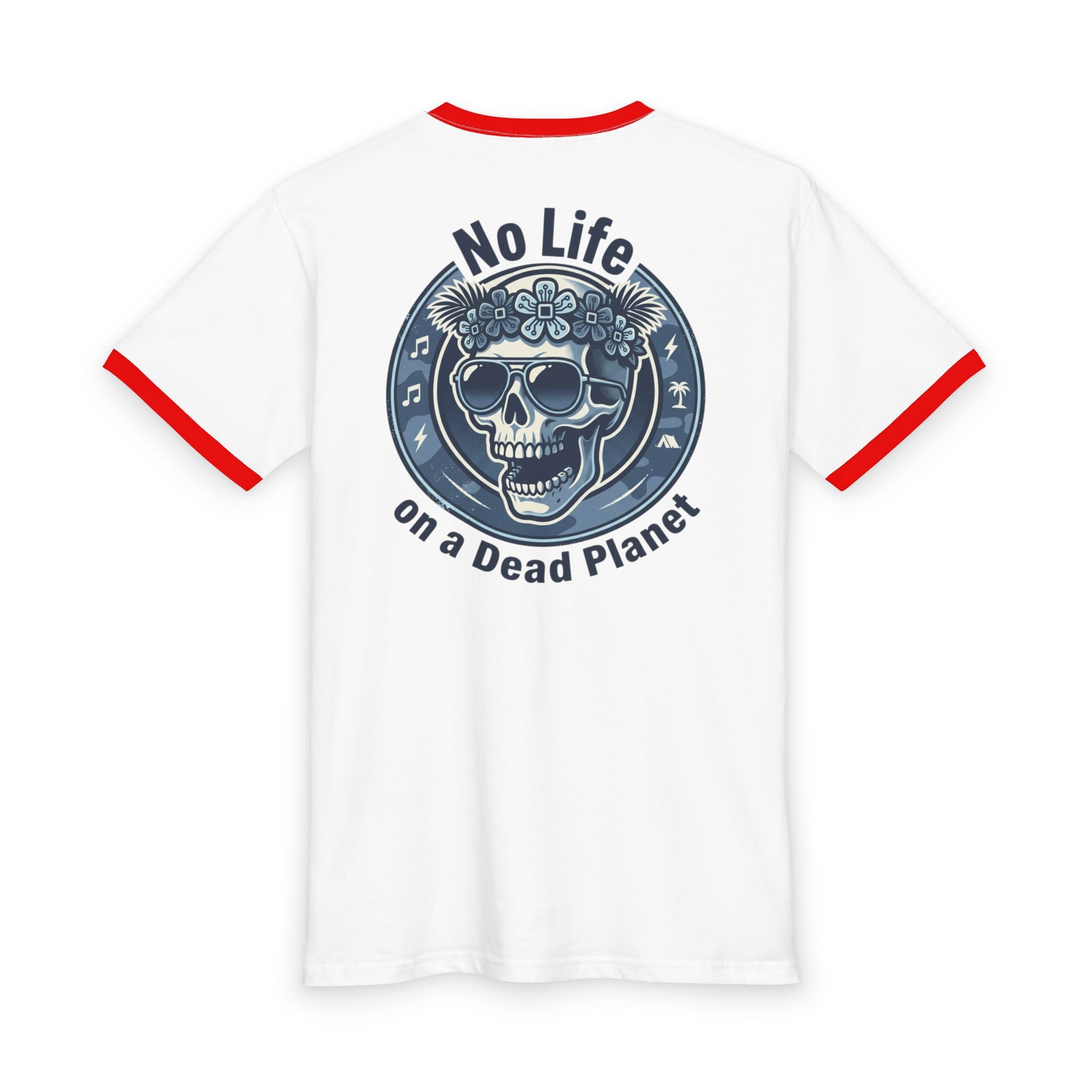 No Life on a Dead Planet Ringer Tee — Skull Floral Eco Awareness Shirt