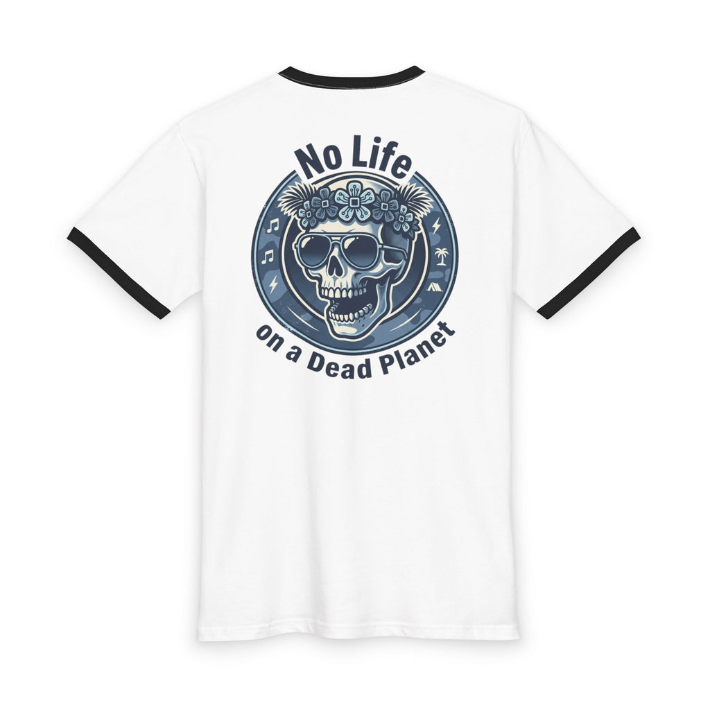 No Life on a Dead Planet Ringer Tee — Skull Floral Eco Awareness Shirt