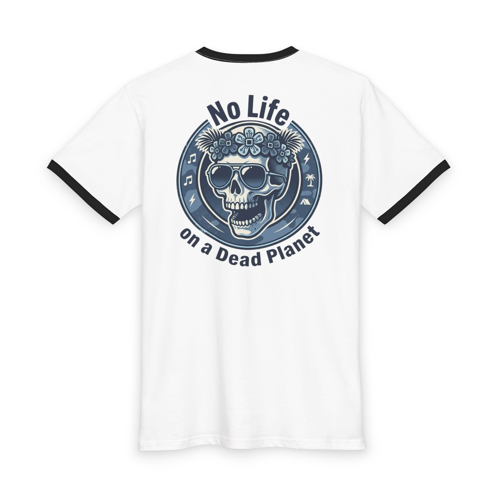 No Life on a Dead Planet Ringer Tee — Skull Floral Eco Awareness Shirt