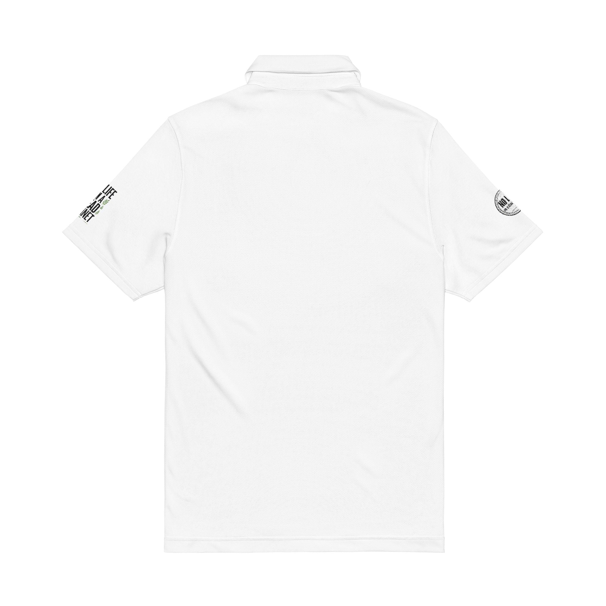 Embroidered White Men's Polo — 'BAZ' Chest Logo, Sleeve Emblems