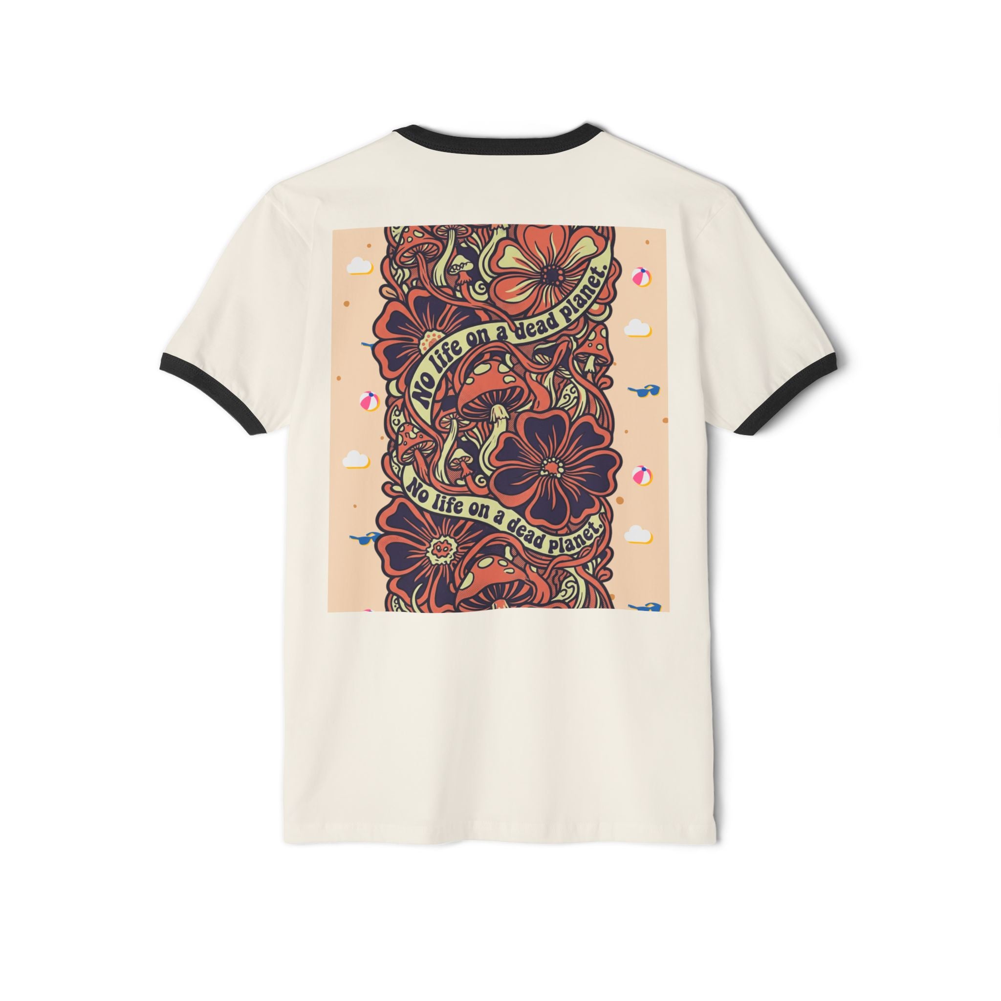 Skull & Flowers Ringer T-Shirt — “No Life on Mars” Retro Graphic Tee