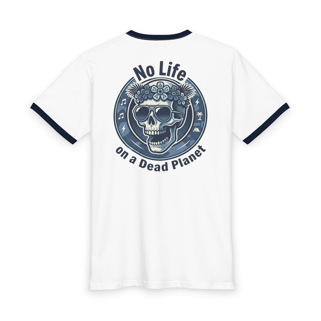 No Life on a Dead Planet Ringer Tee — Skull Floral Eco Awareness Shirt