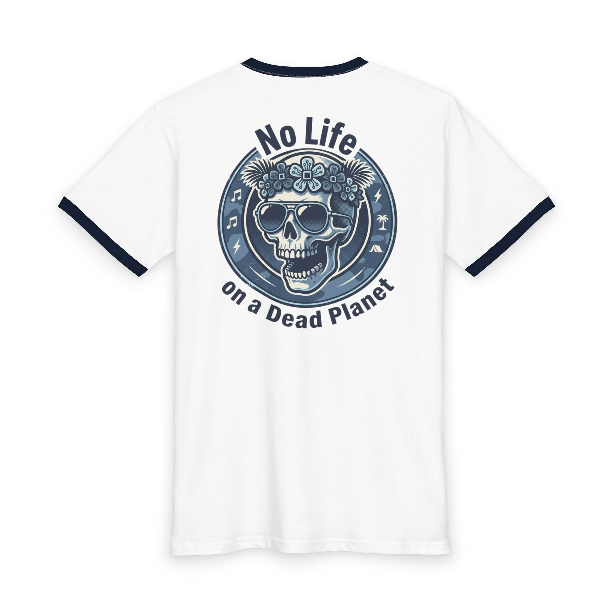 No Life on a Dead Planet Ringer Tee — Skull Floral Eco Awareness Shirt