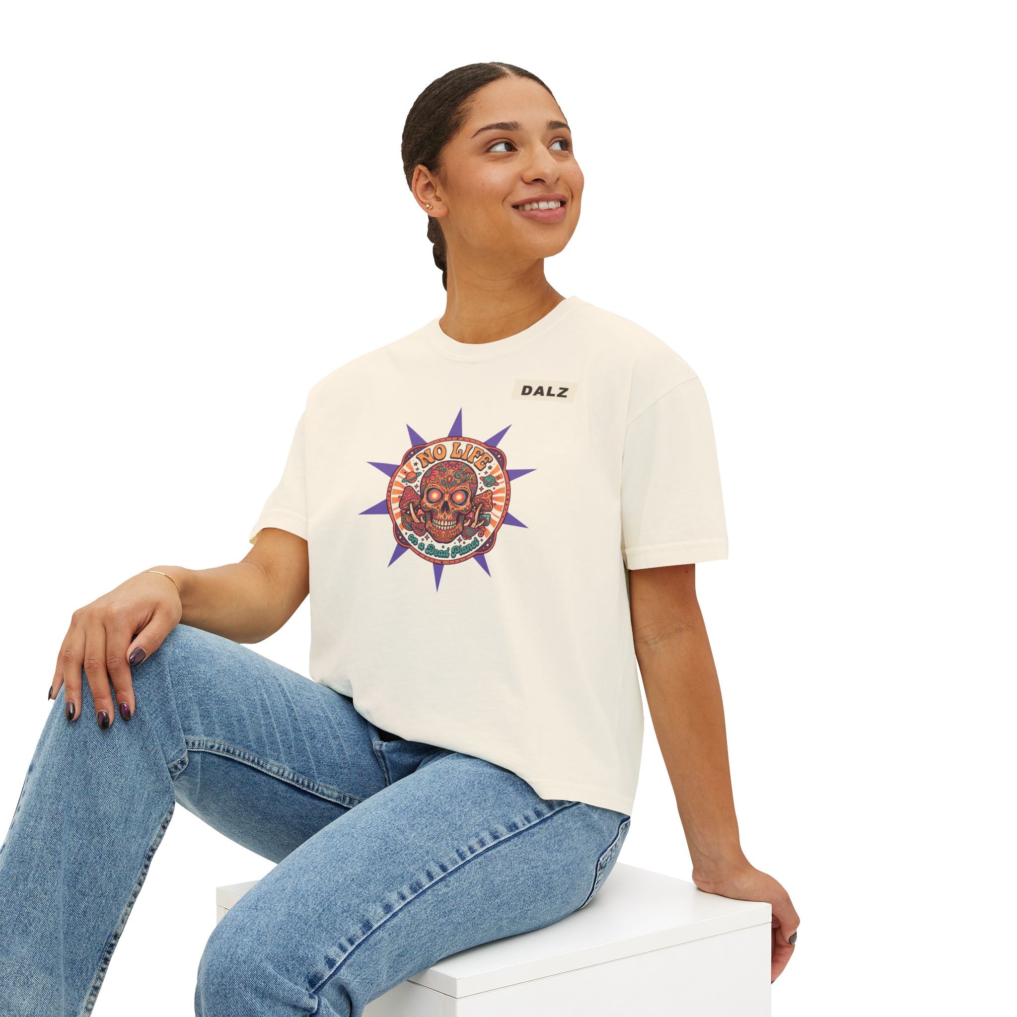 Women's Boxy Tee — Retro Skull & Floral Graphic "No Lies" Crop T-Shirt