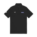 Embroidered White Men's Polo — 'BAZ' Chest Logo, Sleeve Emblems