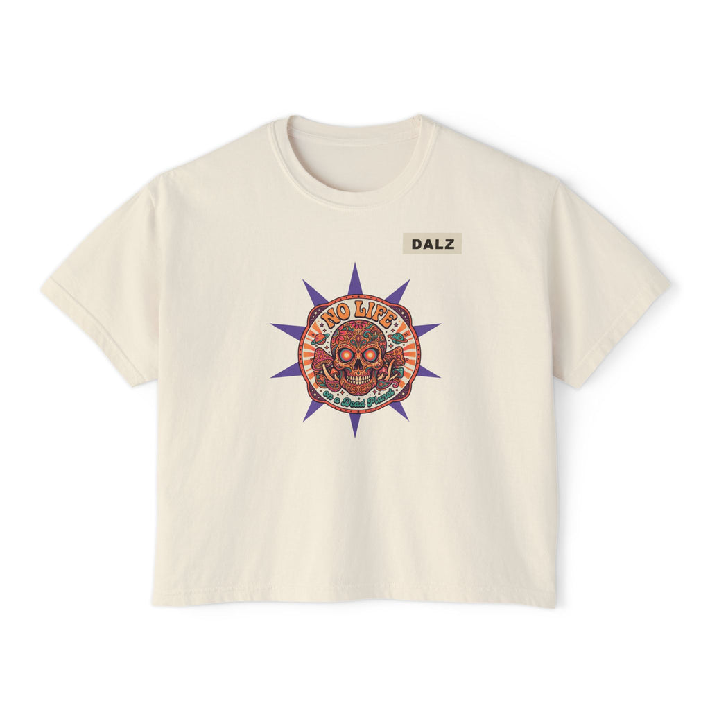 Women's Boxy Tee — Retro Skull & Floral Graphic "No Lies" Crop T-Shirt