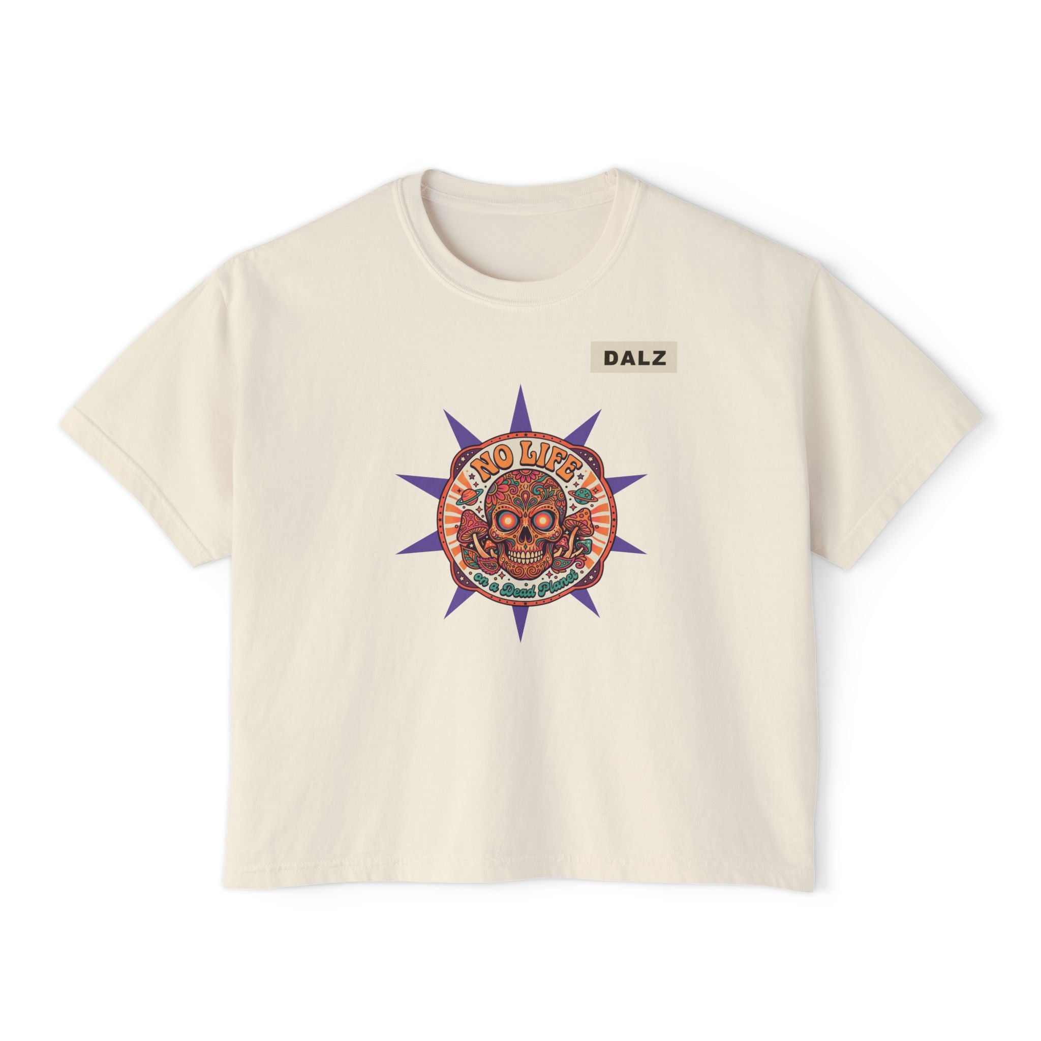 Women's Boxy Tee — Retro Skull & Floral Graphic "No Lies" Crop T-Shirt