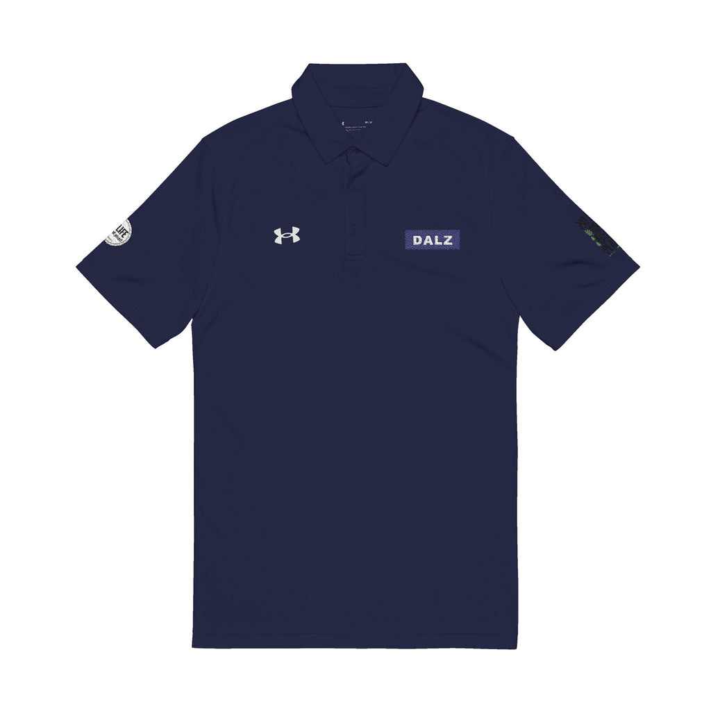 Embroidered White Men's Polo — 'BAZ' Chest Logo, Sleeve Emblems