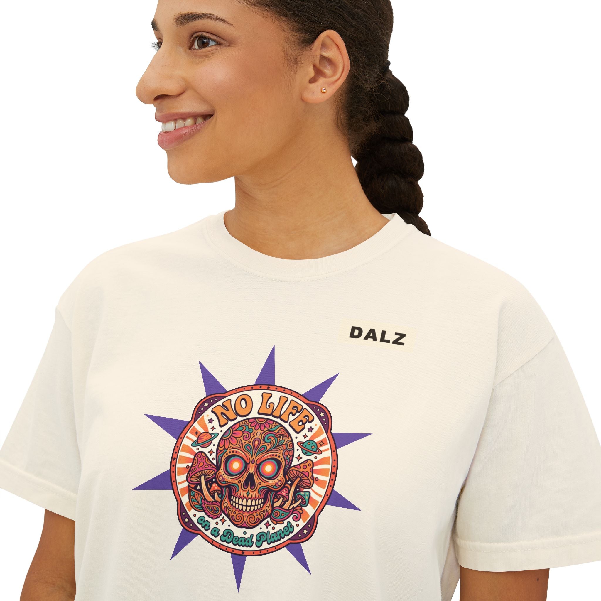 Women's Boxy Tee — Retro Skull & Floral Graphic "No Lies" Crop T-Shirt